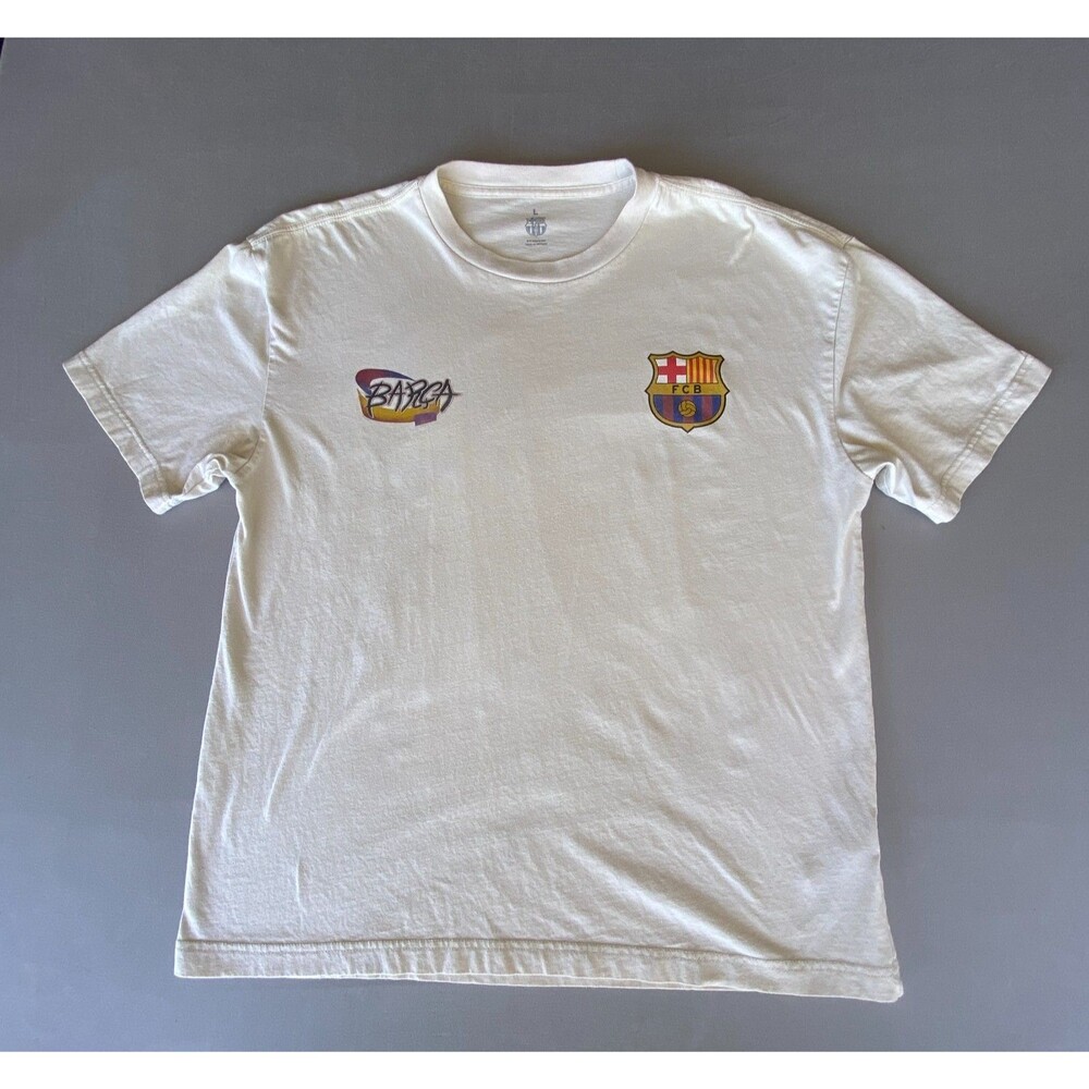 FC Barcelona FCB Men's Large Cream Graphic T-Shirt Barça Soccer